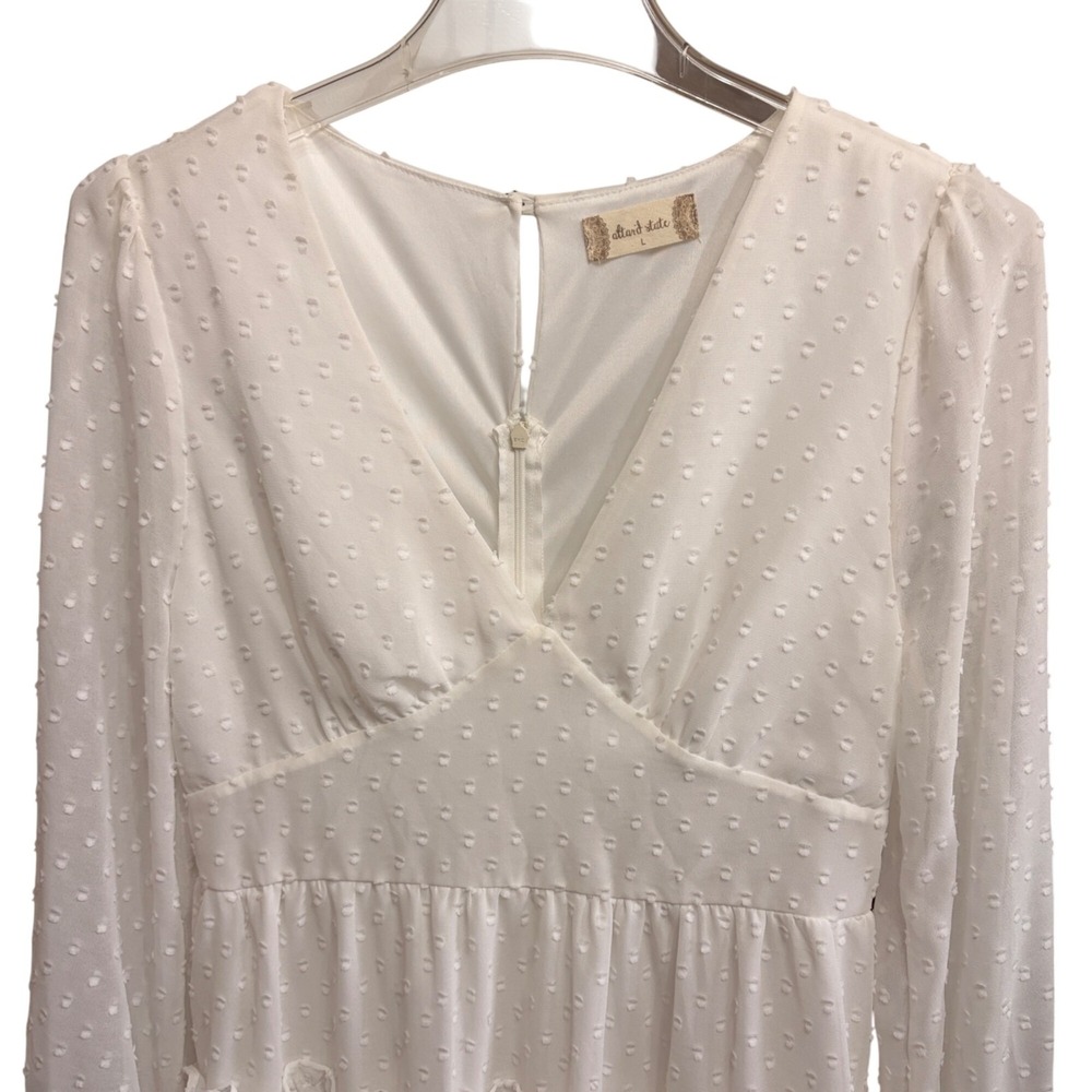 Altar'd State White Swiss Dot Size L  Dress Ruffled Tiered Mini V-Neck Fairycore - Picture 3 of 16